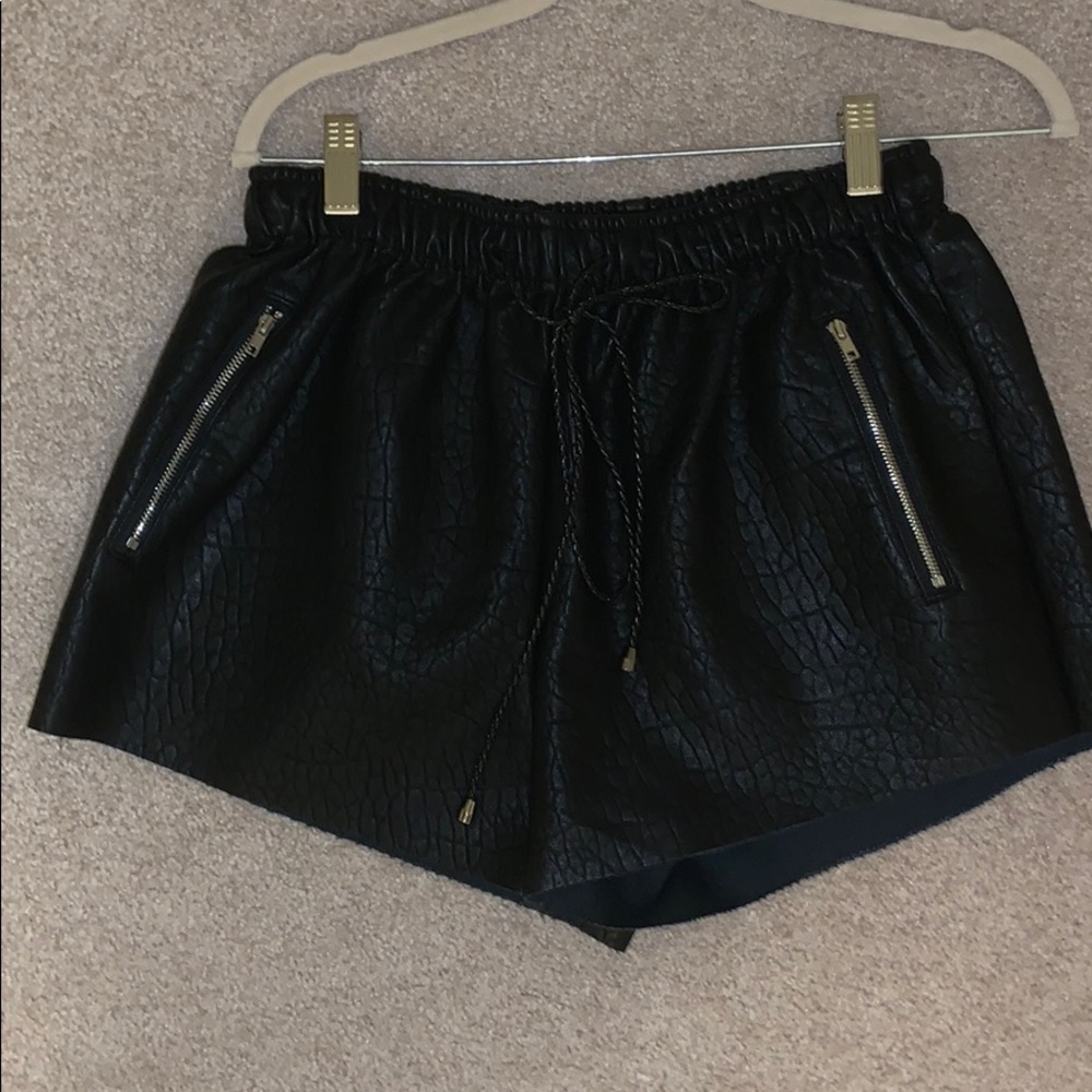 J.O.A Snakeskin black leather shorts